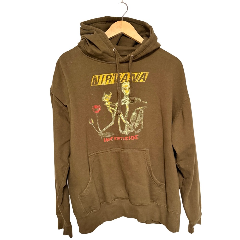 Nirvana Incesticide Hoodie Large Olive Grunge Rock Band Graphic Kurt Cobain